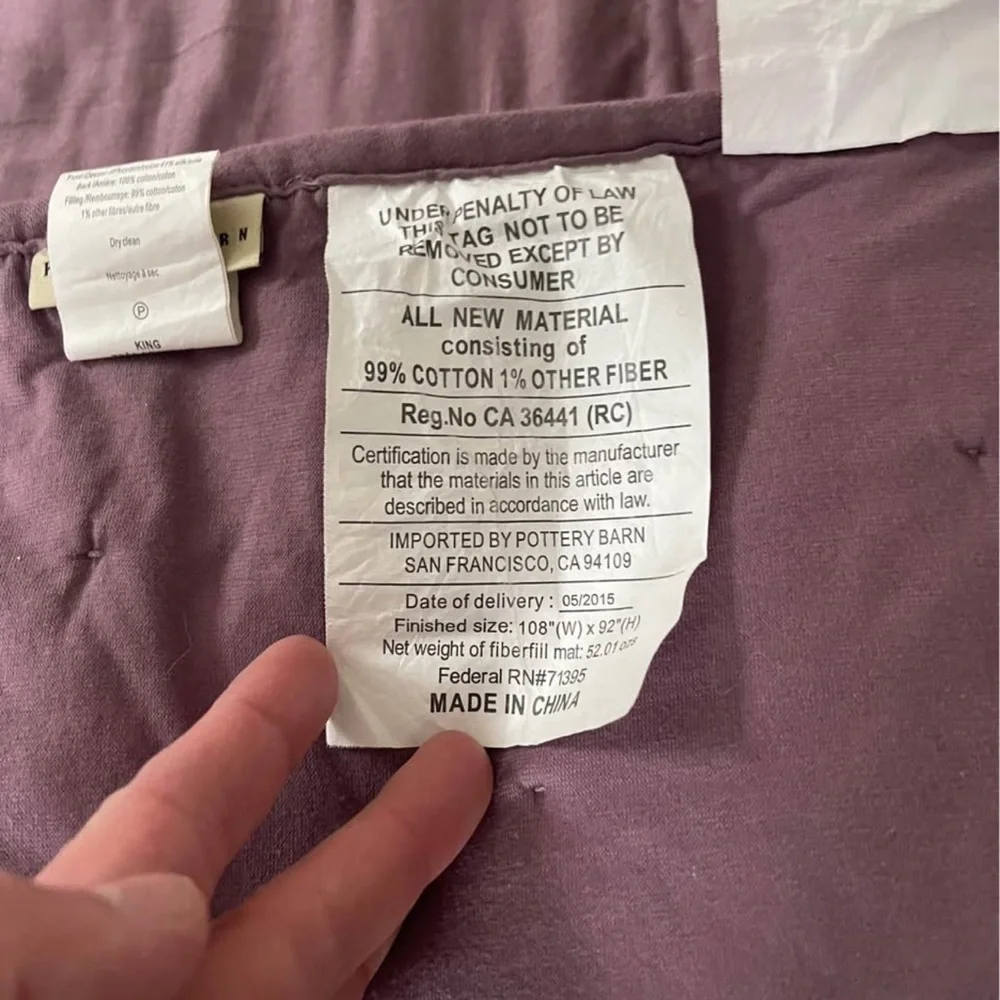 Pottery Barn King Quilt & 2 Shams Dusty Mauve Cotton Textured Bedding Set